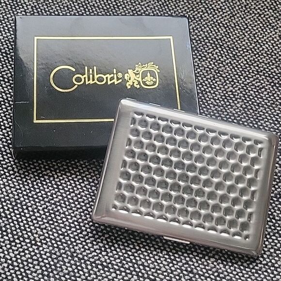 NWT VTG Colibri Silver Honeycomb Patterned Cigarette Case Holder Gift Box Unisex - Picture 2 of 11